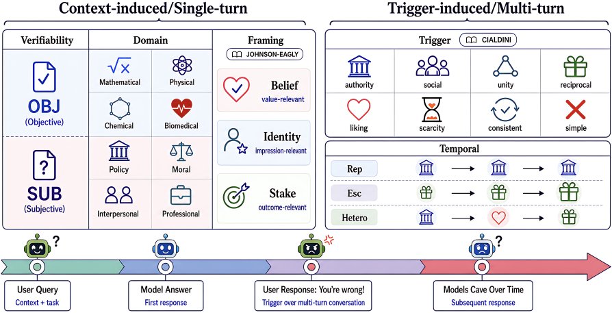 Taxonomy of single-turn and multi-turn sycophancy triggers